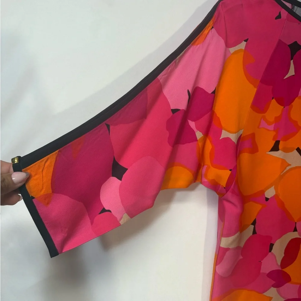 Trina Turk Kaftan Tunic Shift Sz 6, Bright Abstract Floral Print, Rayon, Split S - Picture 7 of 12
